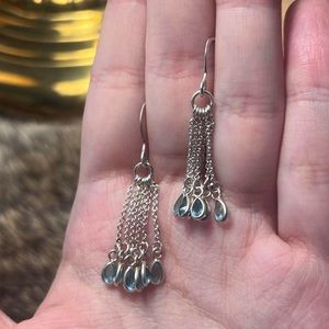 Sterling silver blue glass dangling chain earrings